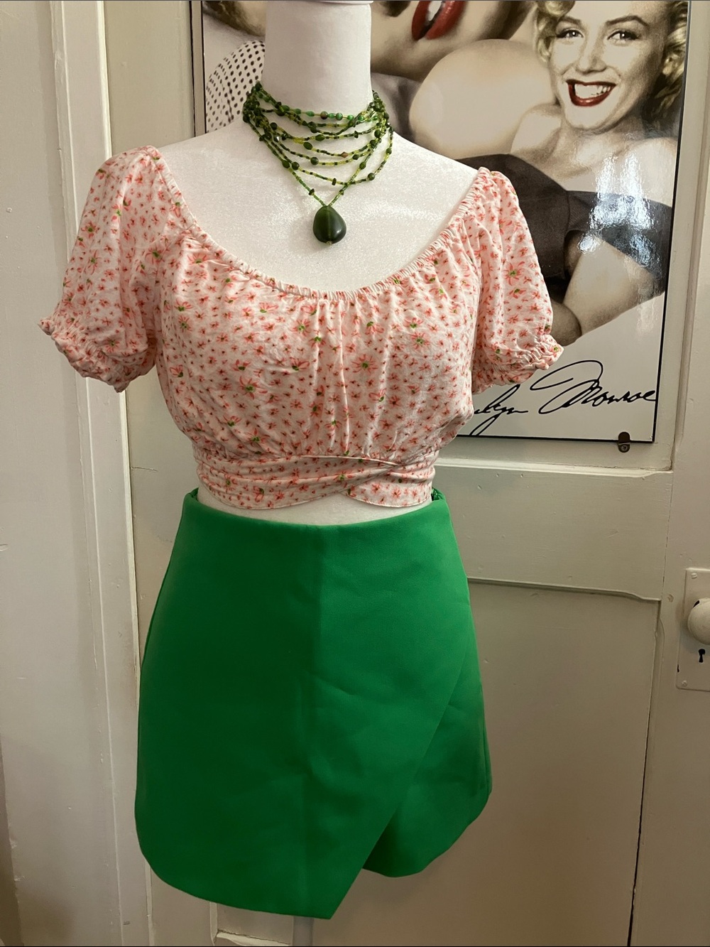 Zara Bright Green Wrap-Style Mini Skort